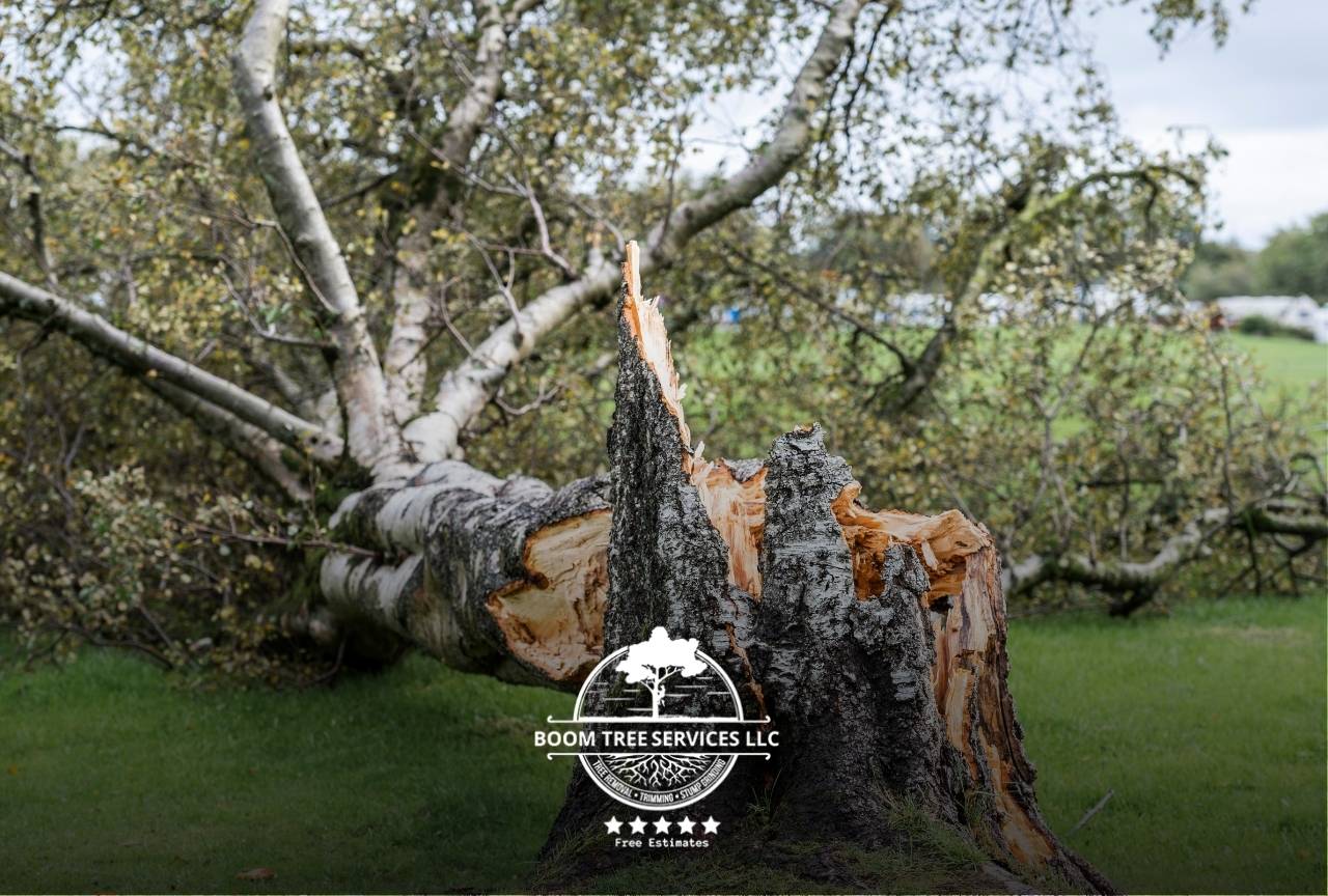 Tree branches broken and damaged after a heavy storm