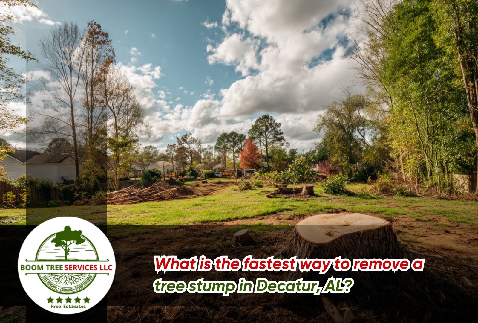 Stump grinding near Decatur AL clearing a backyard for new grass