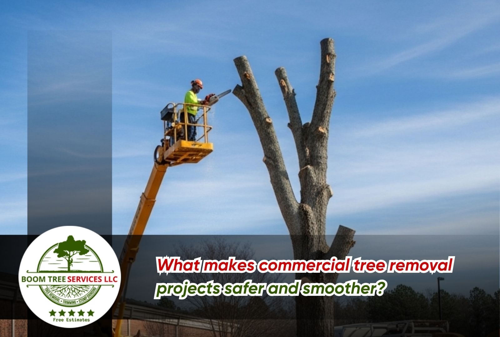 bucket truck used for commercial tree removal services in Huntsville, AL