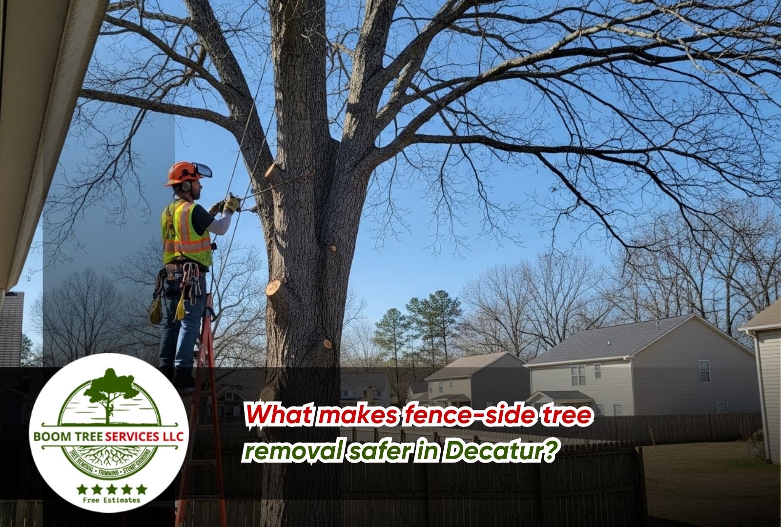 Safety check before tree removal near fences in Decatur, AL