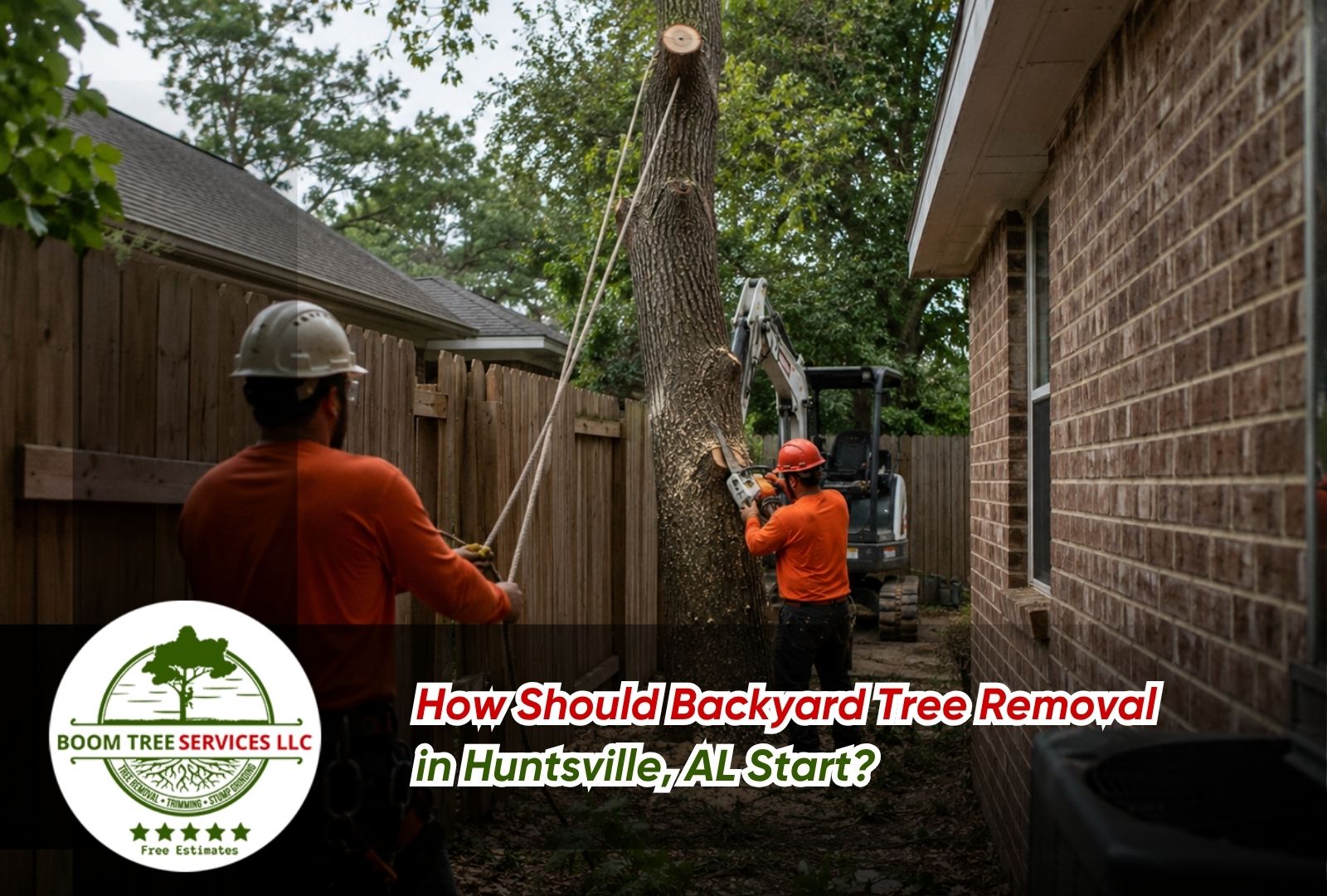 Backyard tree removal in Huntsville, AL for a tight fenced yard