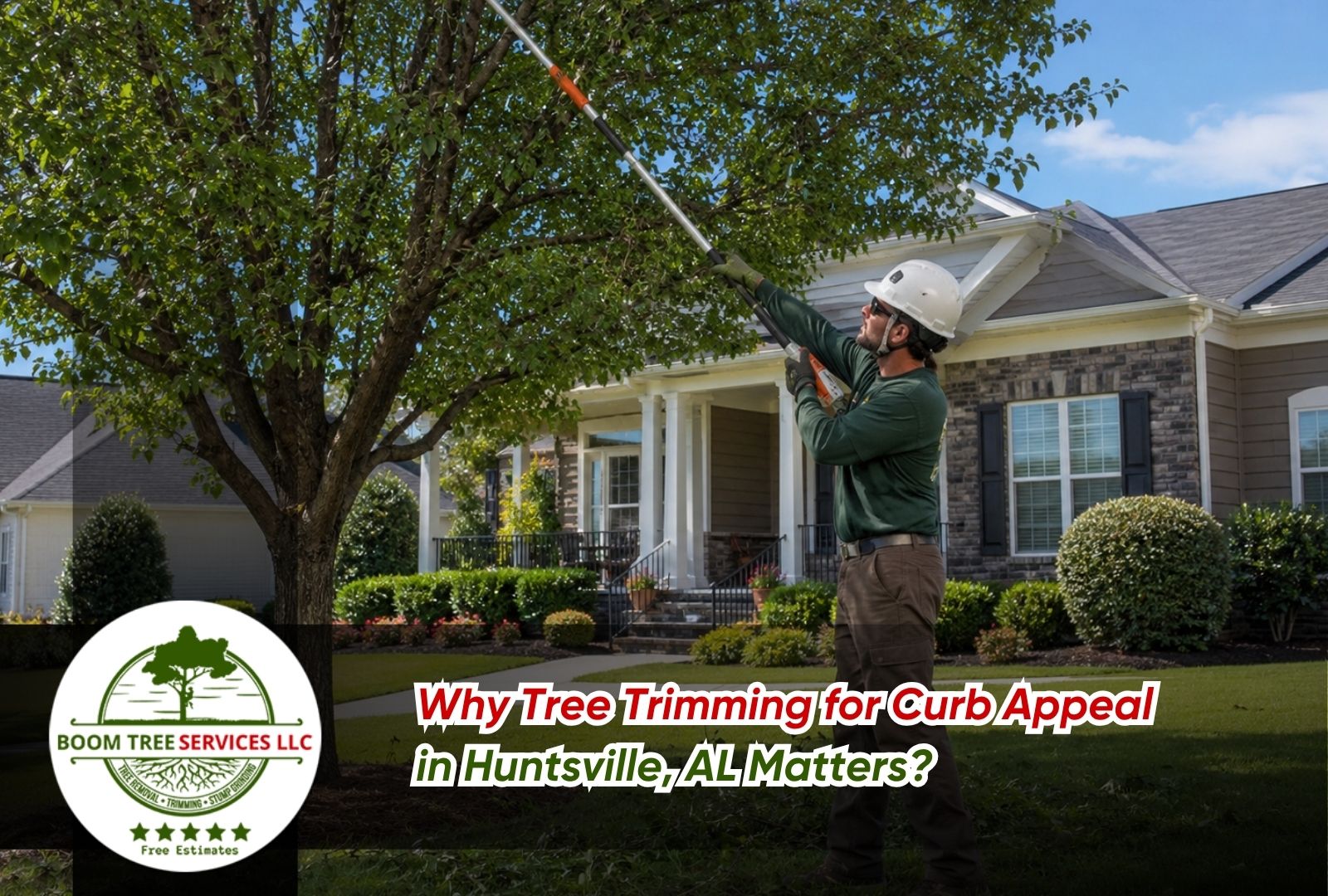 Tree trimming for curb appeal in Huntsville, AL creates a clean canopy shape